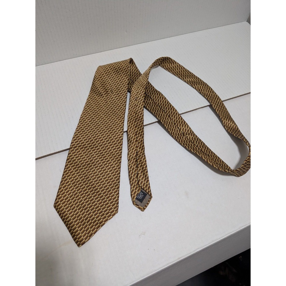 Perry Ellis Portfolio Tie 57" 100% Silk Brown Gold Made In USA - Picture 1 of 6